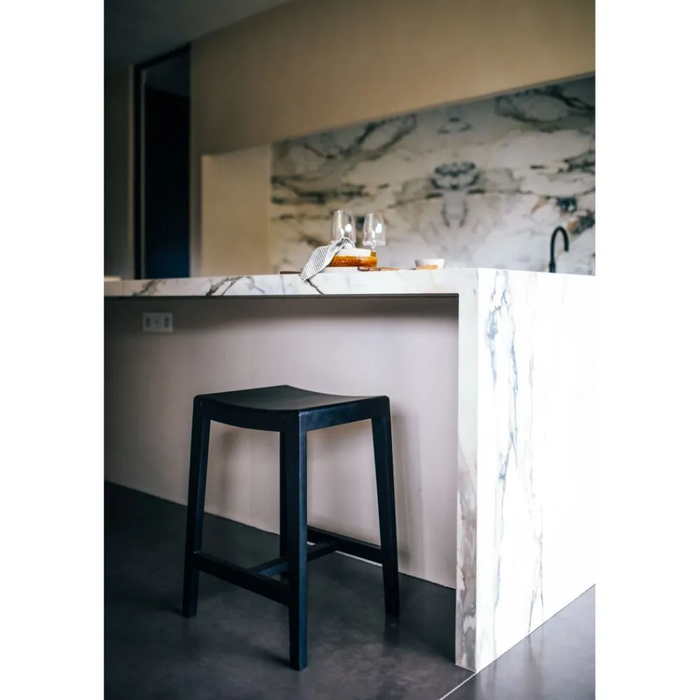 Pomax Chaises De Bar | Tabourets-KENT - tabouret de bar - bois de mangier - L 40 x W 35 x H 65 cm - noir