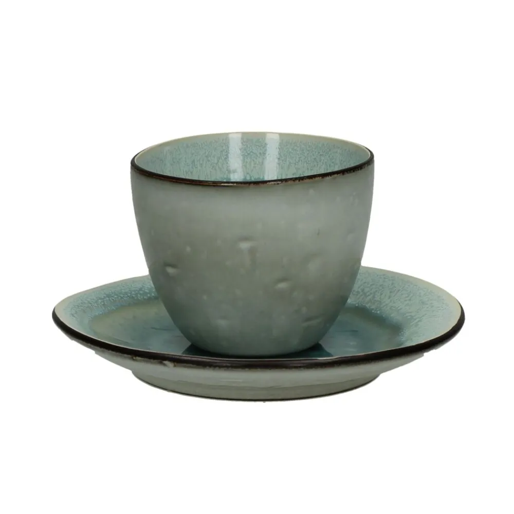 Pomax Vaisselle-KIMO - tasse & soucoupe - grès - DIA 15 x H 8 cm - aqua