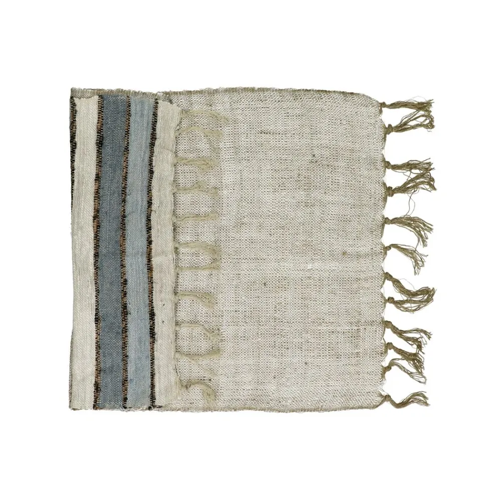 Pomax Linge De Table-KRETA - chemin de table - lin / viscose - L 140 x W 40 cm - gris bleu