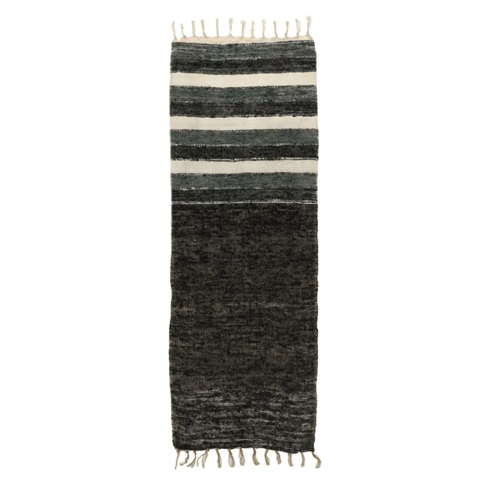 Pomax Linge De Table-KRETA - chemin de table - lin / viscose - L 140 x W 40 cm - noir/blanc