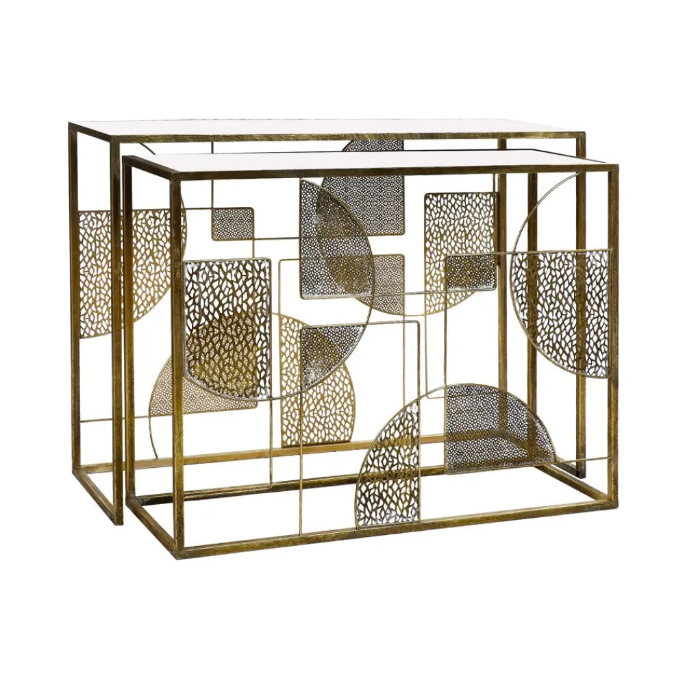 Pomax Consoles-LACE - set/2 meubles console - métal / verre - or
