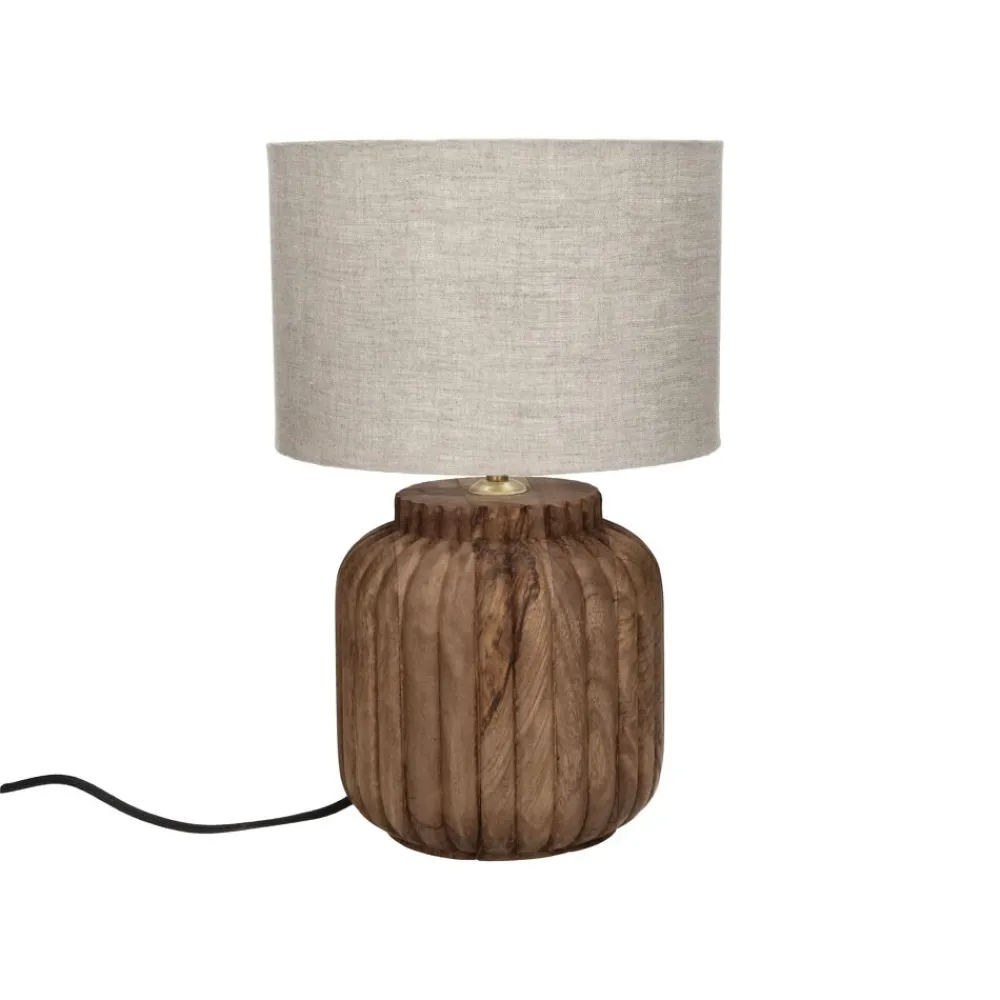 Pomax Lampes De Table-LAMPEDUSA - lampe de table - bois de mangier - DIA 25 x H 42 cm - brun
