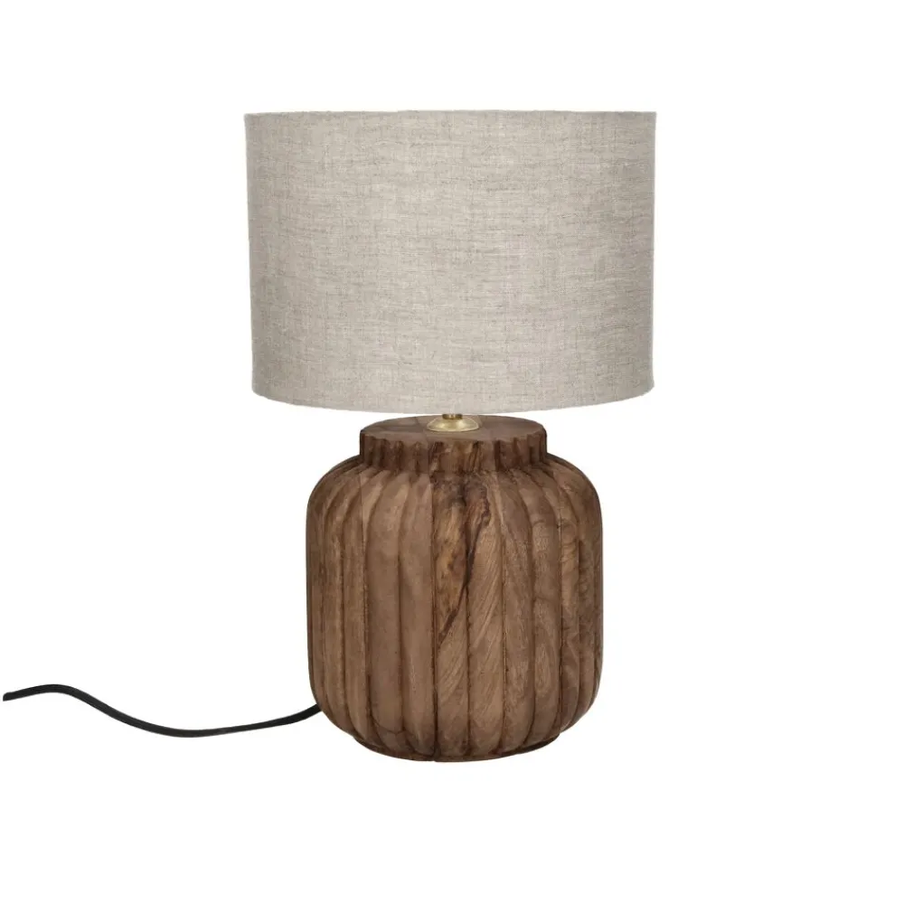 Pomax Lampes De Table-LAMPEDUSA - lampe de table - bois de mangier - DIA 25 x H 42 cm - brun