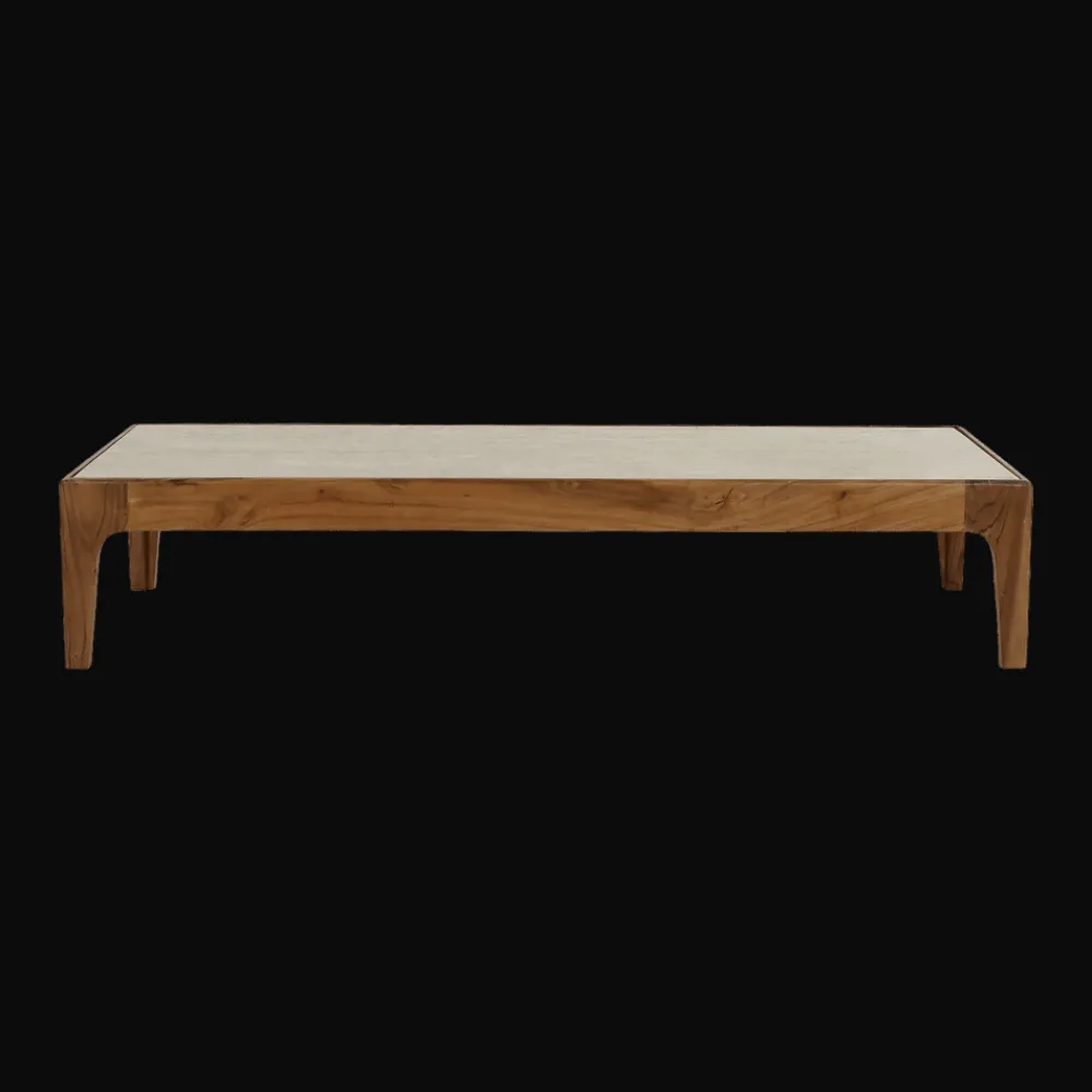 Pomax Tables Basses | Tables-LIVORNO - table basse - bois d'acacia / travertin - L 130 x W 50 x H 26 cm - ivoire
