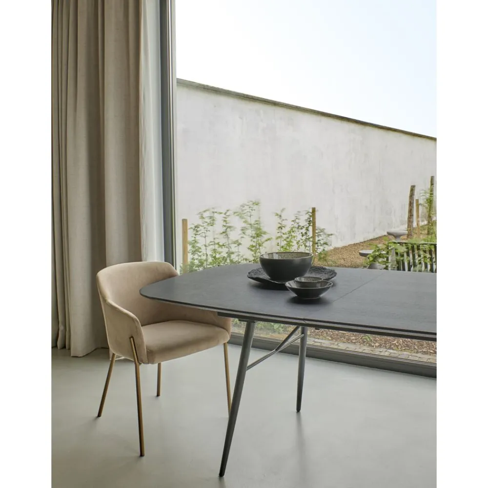 Pomax Chaises-LOUISE - chaise - velours / métal - L 60 x W 58 x H 79 cm - champagne