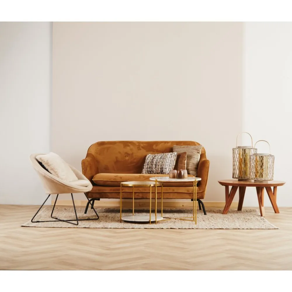 Pomax Canapés-LUSSO - canapé 2 places - velours / métal - L 149,5 x W 76 x H 86 cm - caramel