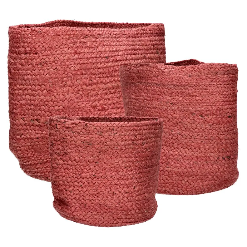 Pomax Bols & Paniers-MAMBO - set/3 paniers - jute - DIA 22/27/32 x H 22/27/32 cm - rouge
