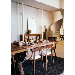 Pomax Chaises-MANDELA - chaise - bois d'acacia / lin - L 46,5 x W 53,5 x H 74 cm - brun