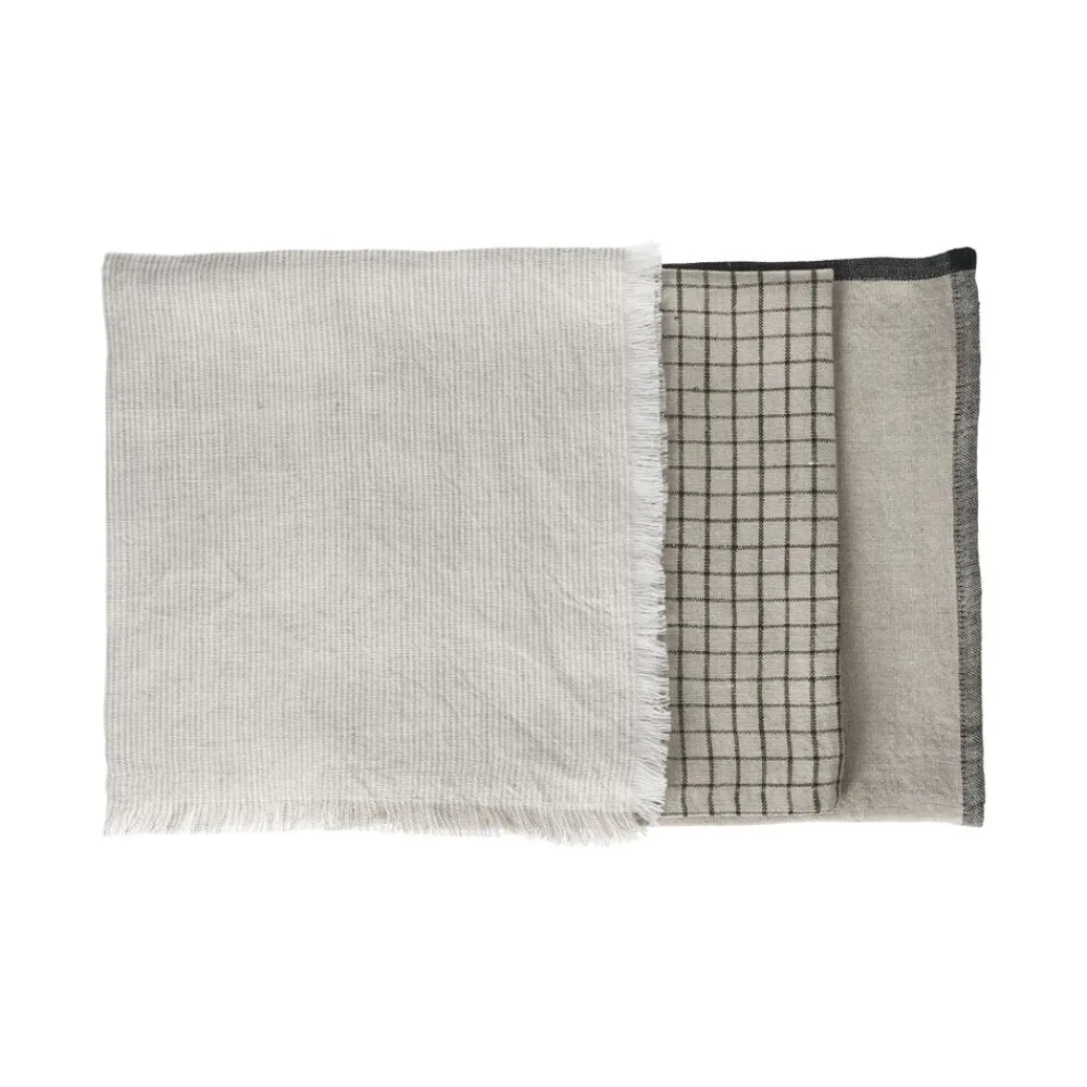 Pomax Linge De Table-MARIKANA - set/3 serviettes - lin - L 45 x W 45 cm - mix de couleurs