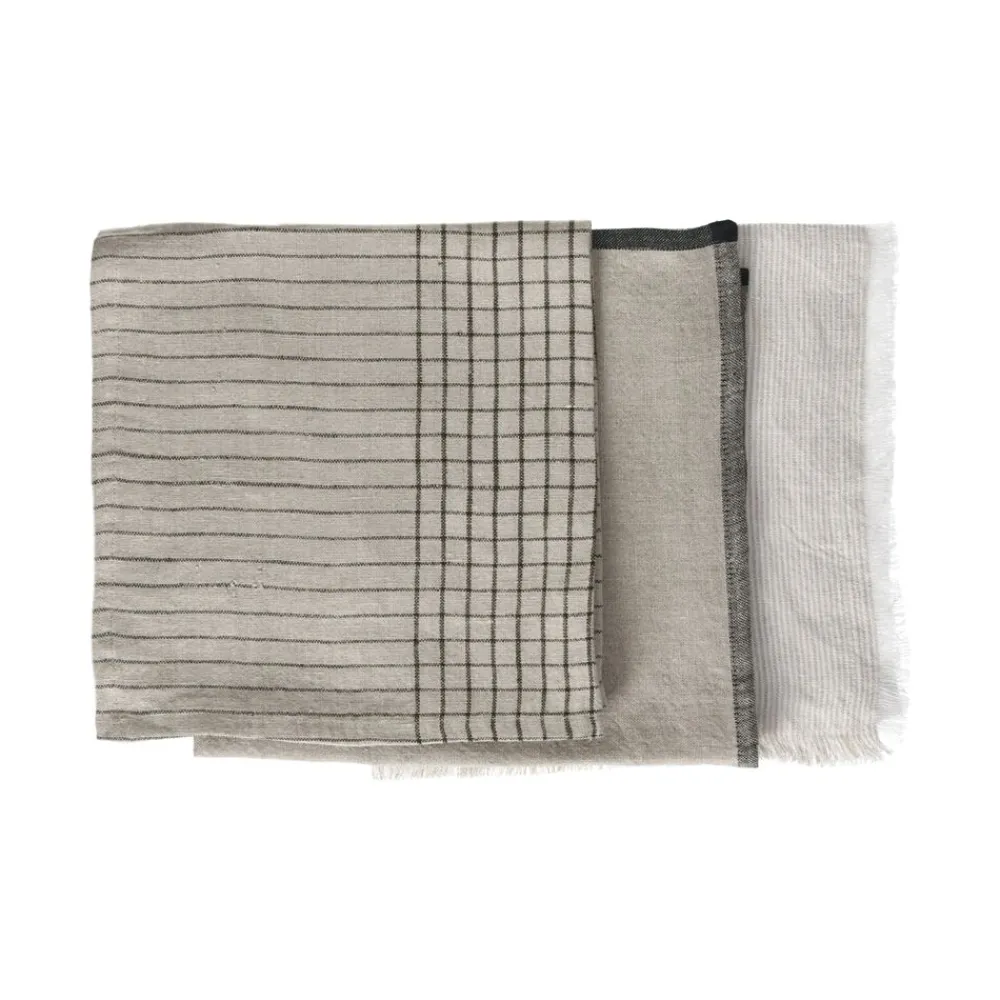 Pomax Linge De Table-MARIKANA - set/3 serviettes - lin - L 45 x W 45 cm - mix de couleurs