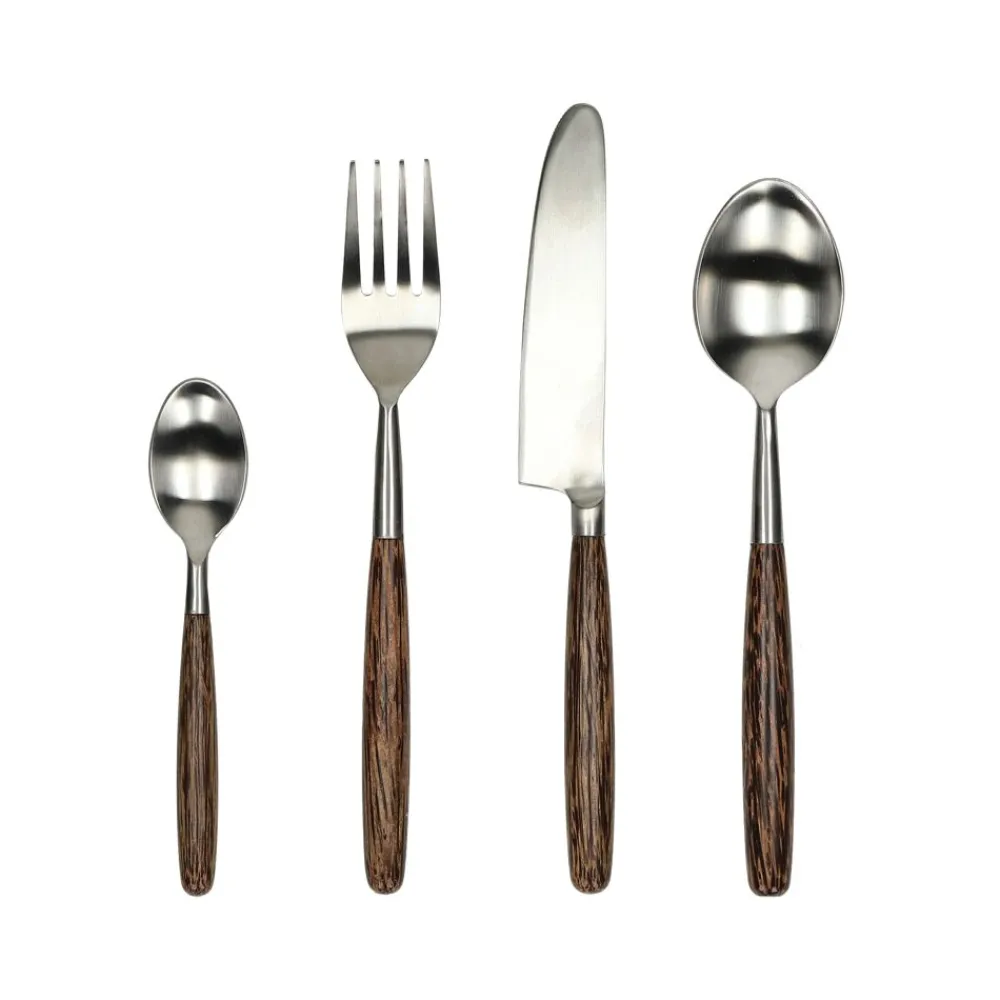 Pomax Couverts-MATISSE - set 16 couverts 18/02 - acier inoxidable / bois de palmier - brun