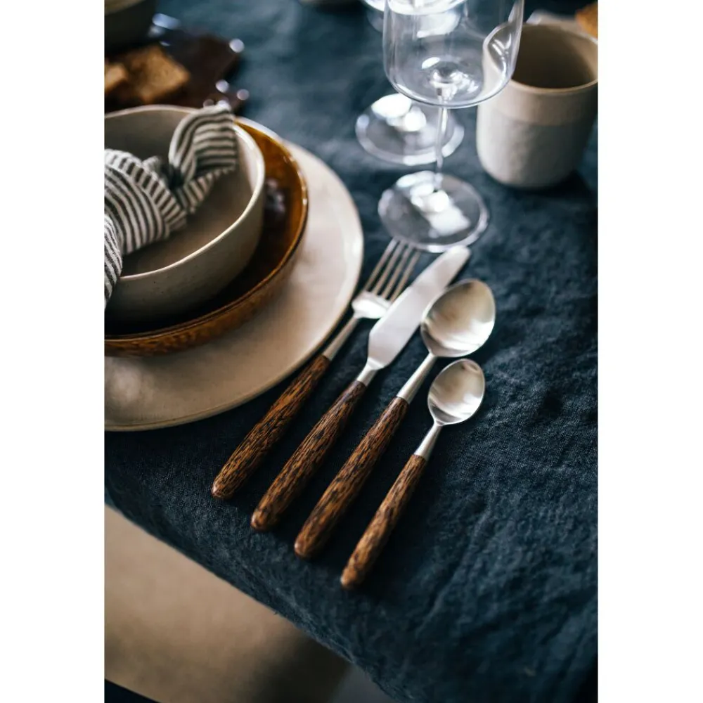 Pomax Couverts-MATISSE - set 16 couverts 18/02 - acier inoxidable / bois de palmier - brun