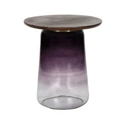 Pomax Tables Basses | Tables-MONROE - table d'appoint - verre / bois de manguier - DIA 48 x H 55 cm - aubergine
