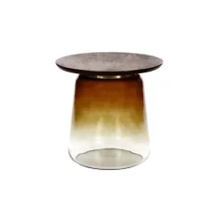 Pomax Tables Basses | Tables-MONROE - table d'appoint - verre / bois de manguier - DIA 46 x H 42 cm - ambre