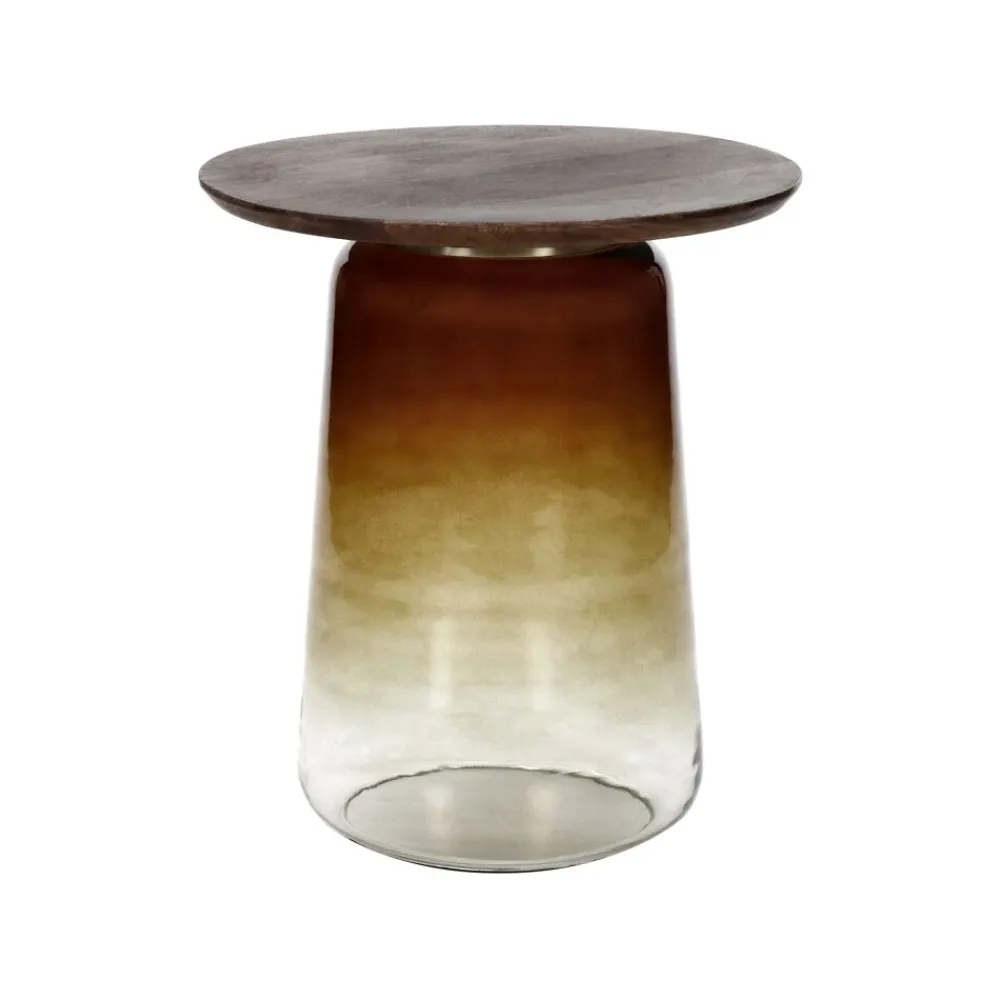 Pomax Tables Basses | Tables-MONROE - table d'appoint - verre / bois de manguier - DIA 48 x H 55 cm - ambre