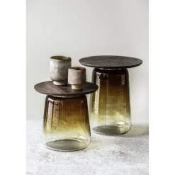 Pomax Tables Basses | Tables-MONROE - table d'appoint - verre / bois de manguier - DIA 48 x H 55 cm - ambre