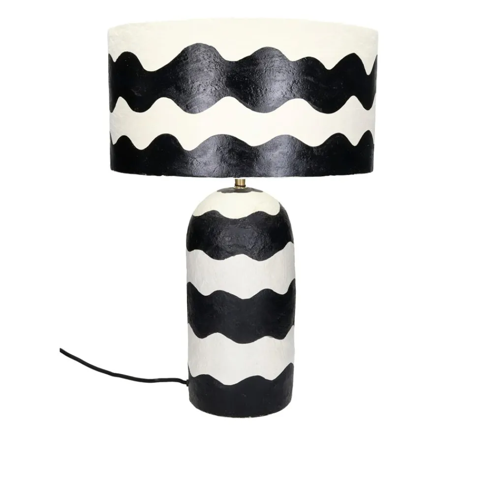 Pomax Lampes De Table-MUNDAKA - lampe de table - papier mâché - DIA 35 x H 52 cm - noir/blanc