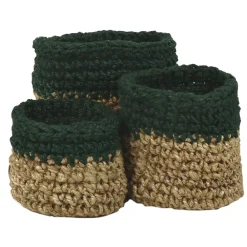 Pomax Bols & Paniers-NOURIO - set/3 paniers - jute - DIA 22/27/32 x H 22/27/32 cm - vert