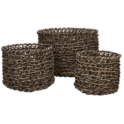 Pomax Bols & Paniers-NYONS - set/3 paniers - papier - DIA 15/20/28 x H 15/17/23 cm - naturel/noir