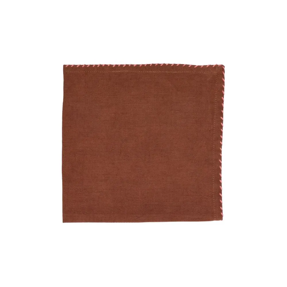 Pomax Linge De Table-OLIVE - serviette - lin / coton - L 45 x W 45 cm - rouille