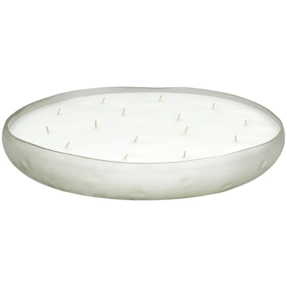 Pomax Bougies-PACIFY - bougie 15 mèches - cire de paraffine / verre - DIA 36 x H 5 cm - blanc