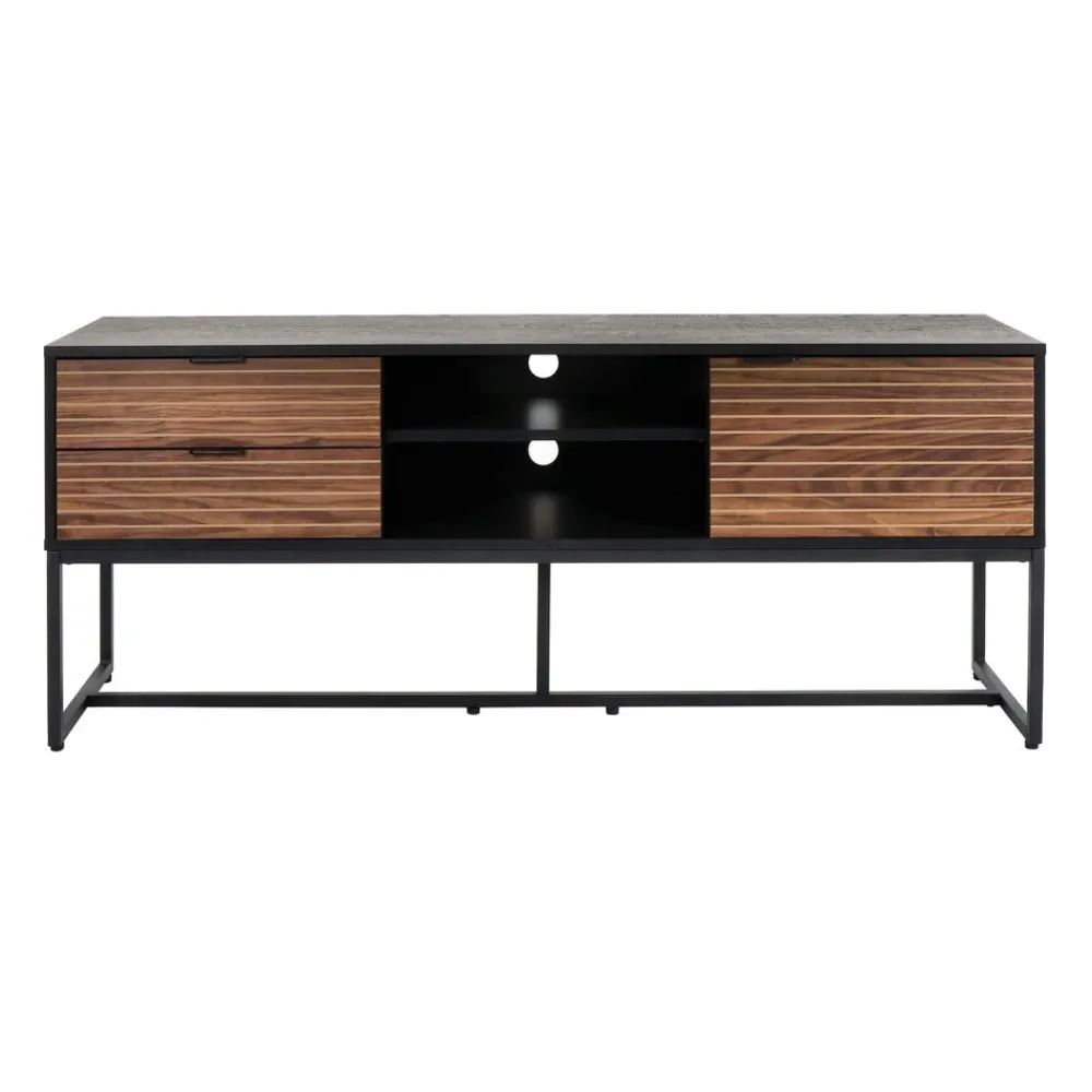 Pomax Armoires-PARIGI - meuble tv - emballé à plat - mélamine / métal - L 150 x W 40 x H 60 cm - noyer/noir