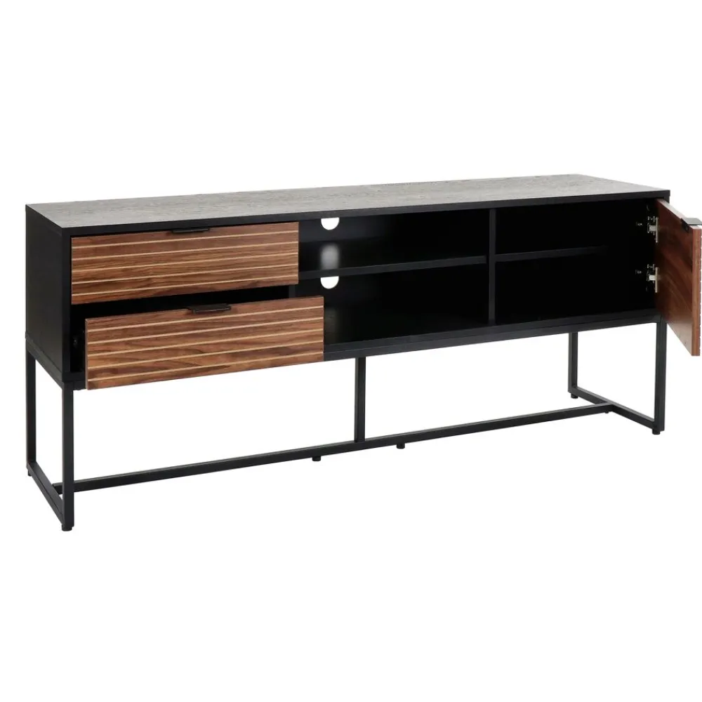 Pomax Armoires-PARIGI - meuble tv - emballé à plat - mélamine / métal - L 150 x W 40 x H 60 cm - noyer/noir