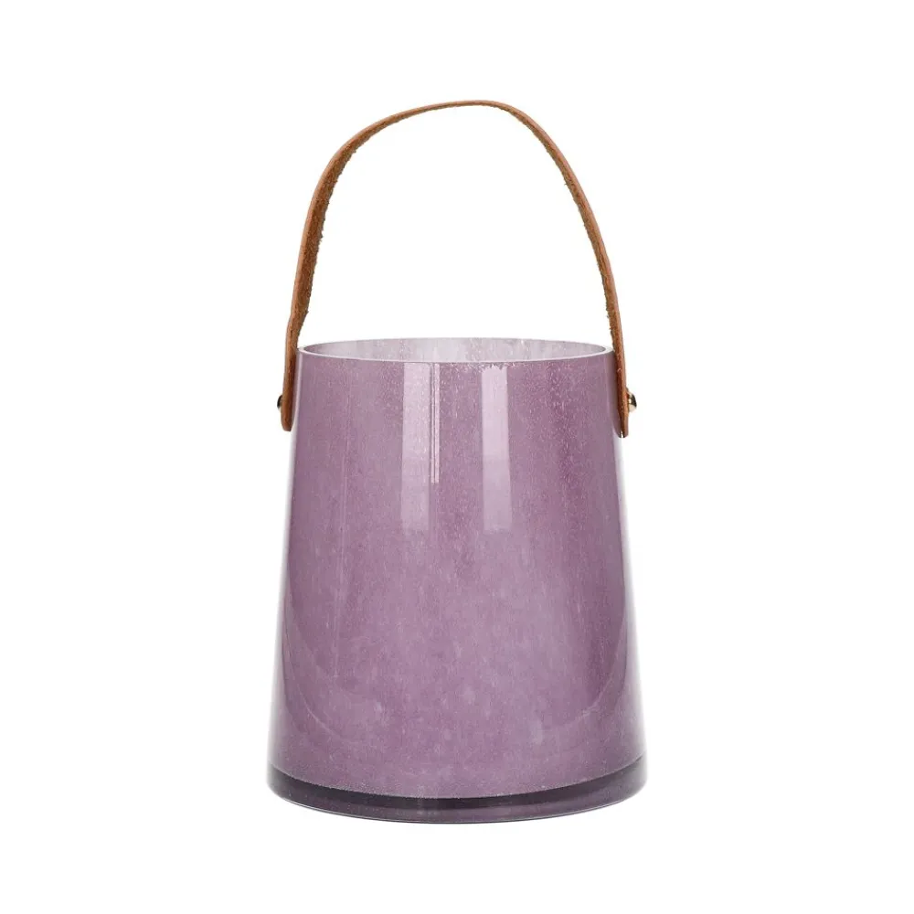Pomax Lanternes-PAULA - lanterne - verre / cuir polyurethane - DIA 14 x H 16 cm - lavande