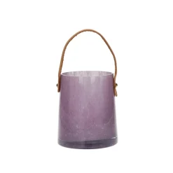 Pomax Lanternes-PAULA - lanterne - verre / cuir polyurethane - DIA 11 x H 12 cm - lavande