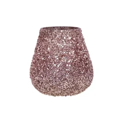 Pomax Photophores / T-lights-PEARL - photophore - verre / perles - DIA 12 x H 12 cm - rose