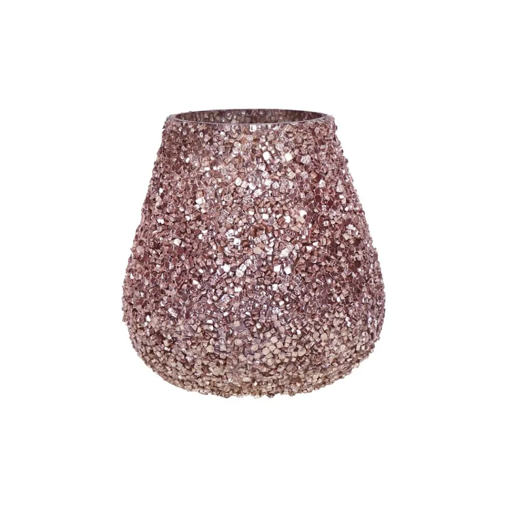 Pomax Photophores / T-lights-PEARL - photophore - verre / perles - DIA 12 x H 12 cm - rose