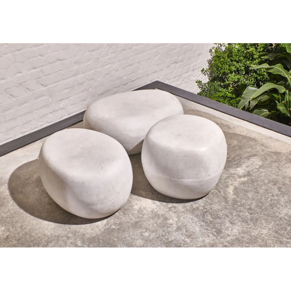 Pomax Poufs-PEBBLE - table d'appoint - fibre d'argile - L 68 x W 53 x H 28 cm - blanc