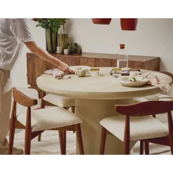 Pomax Tables-PIASTRO - table - enduit à la chaux - DIA 150 x H 76 cm - gris/beige