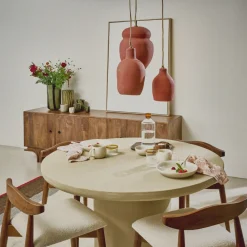 Pomax Tables-PIASTRO - table - enduit à la chaux - DIA 150 x H 76 cm - gris/beige