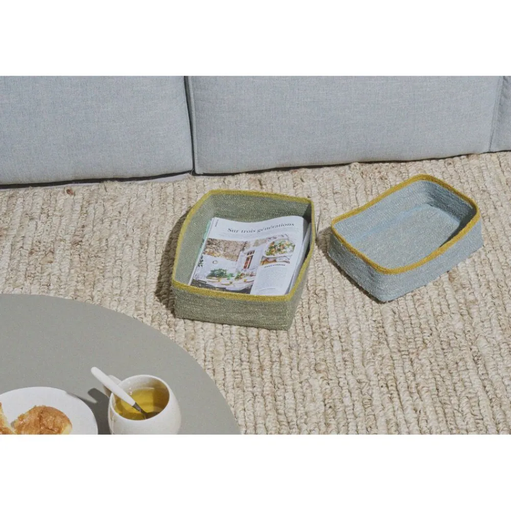Pomax Bols & Paniers-PORT LOUIS - set/2 paniers - jonc de mer - L 30/30 x W 22/20 x H 9/8 cm - vert