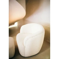 Pomax Canapés-PORTERVILLE - canapé 1 place - bouclé / contre-plaqué - L 74 x W 71,5 x H 72 cm - blanc