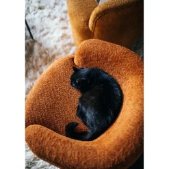 Pomax Canapés-PORTERVILLE - canapé 1 place - bouclé / contre-plaqué - L 74 x W 71,5 x H 72 cm - camel
