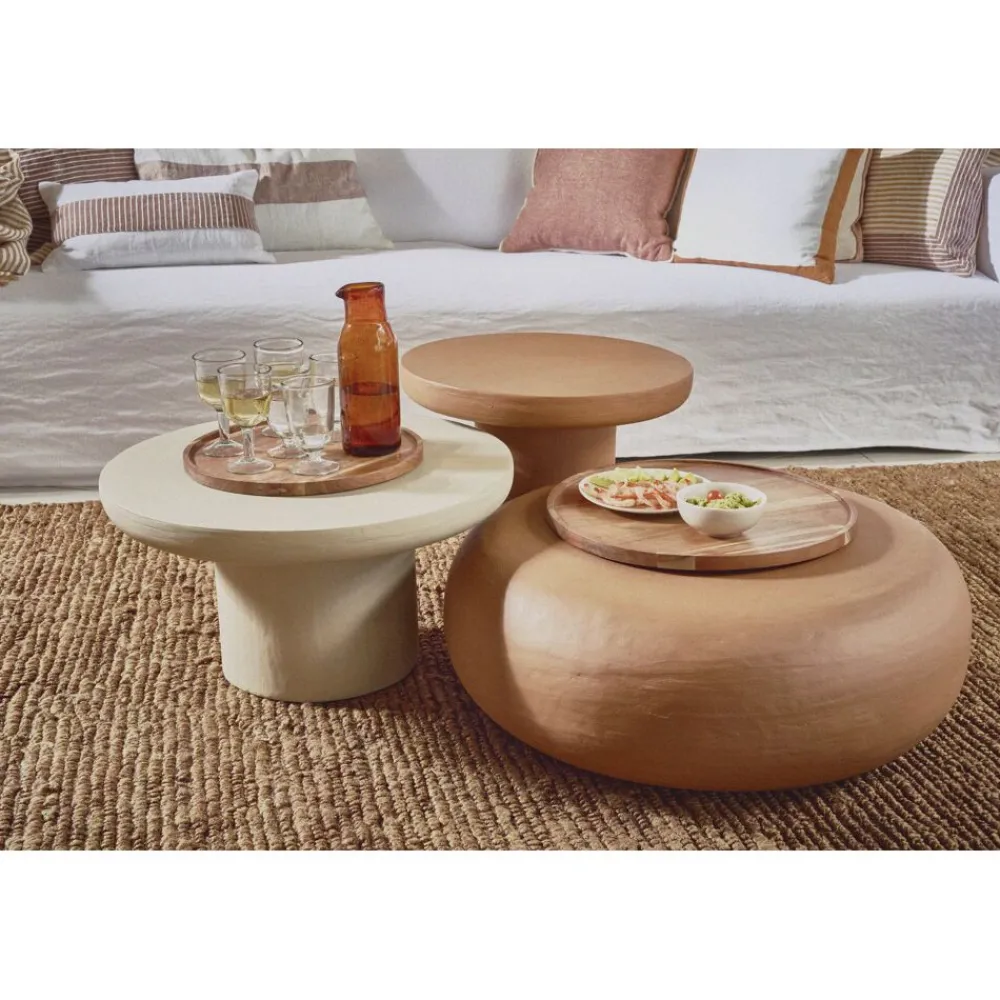 Pomax Poufs-PRETORIA - pouf/table d'appoint - enduit à la chaux - DIA 70 x H 25 cm - terracotta