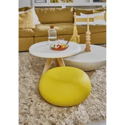Pomax Poufs-PRETORIA - pouf/table d'appoint - enduit à la chaux - DIA 50 x H 25 cm - jaune