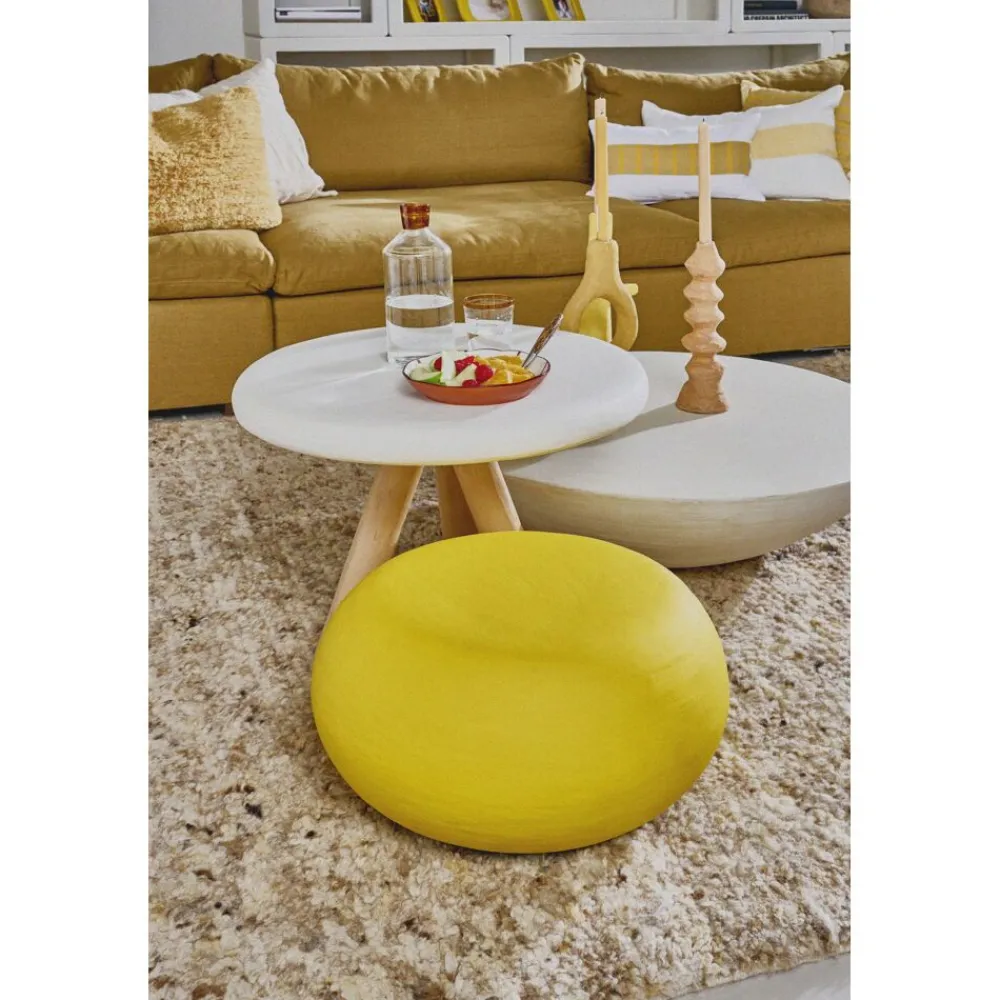 Pomax Tables Basses | Tables-PRETORIA - table basse - enduit à la chaux / bois - DIA 40 x H 45 cm - blanc cassé