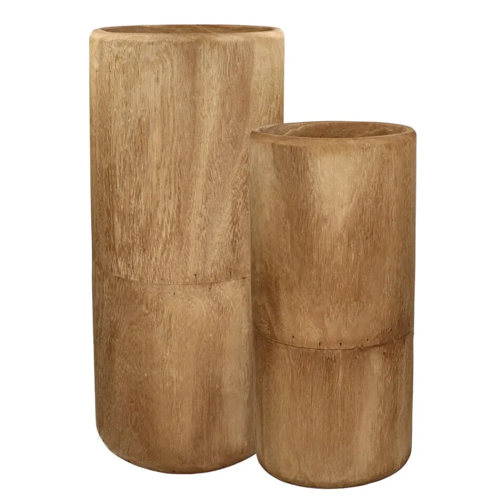Pomax Cache-pots-PURE - set/2 vases - bois de paulownia - DIA 22/28 x H 50/65 cm - rouille