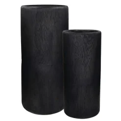 Pomax Cache-pots-PURE - set/2 vases - bois de paulownia - DIA 22/28 x H 50/65 cm - noir