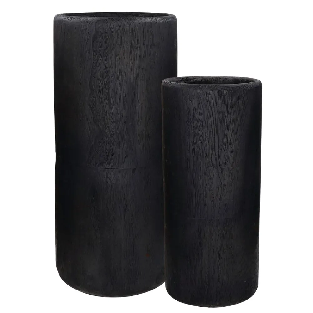 Pomax Cache-pots-PURE - set/2 vases - bois de paulownia - DIA 22/28 x H 50/65 cm - noir
