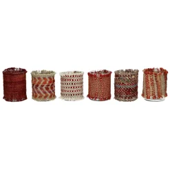 Pomax Photophores / T-lights-ÔRAY - photophore - verre / tissues recyclées - DIA 7,7 x H 10 cm - mix de rouges