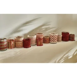 Pomax Photophores / T-lights-ÔRAY - photophore - verre / tissues recyclées - DIA 7,7 x H 10 cm - mix de rouges