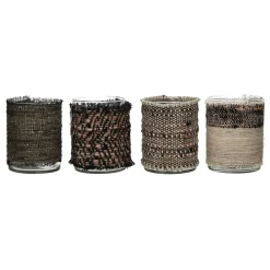 Pomax Photophores / T-lights-ÔRAY - photophore - verre / tissues recyclées - DIA 10 x H 13,5 cm - mix de bruns