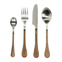 Pomax Couverts-RÉMY - set 16 couverts 14/1 - acier inoxidable / bois d'acacia - - naturel