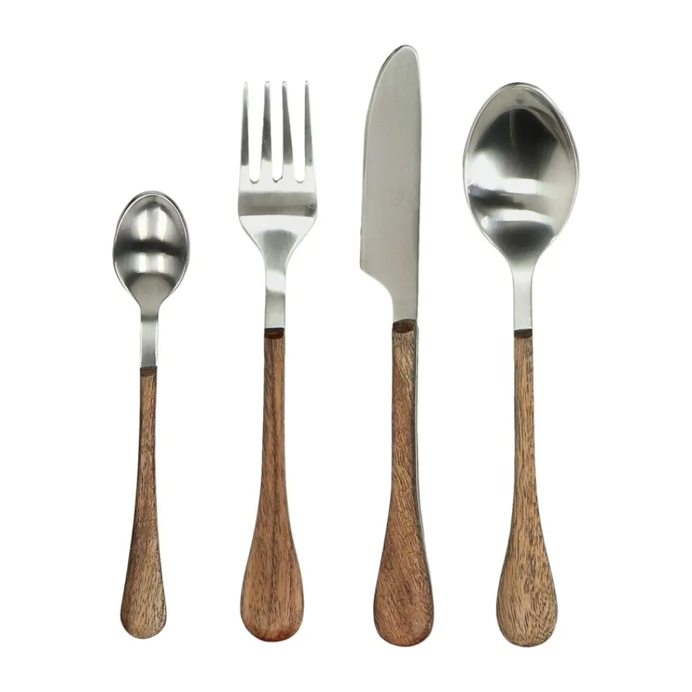 Pomax Couverts-RÉMY - set 16 couverts 14/1 - acier inoxidable / bois d'acacia - - naturel