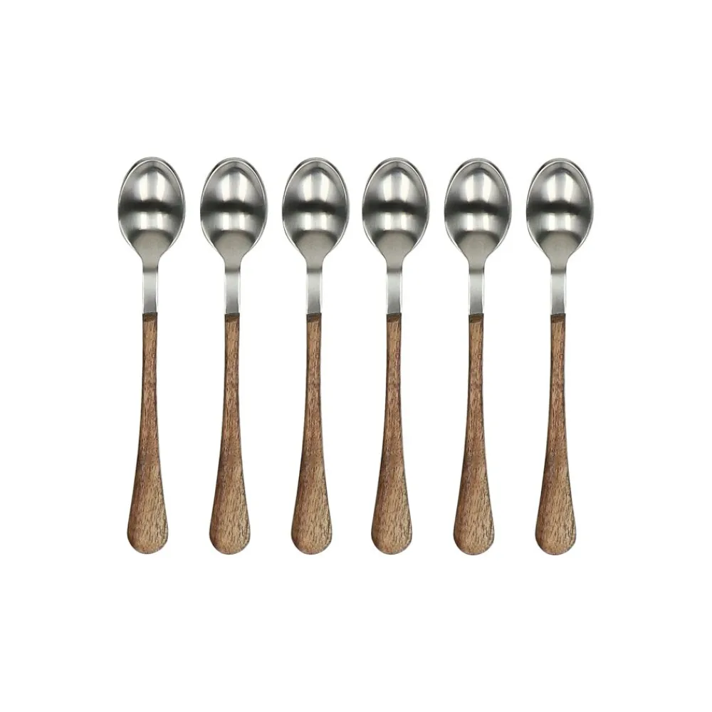 Pomax Couverts-RÉMY - set/6 cuillères à café 14/1 - acier inoxidable / bois d'acacia - L 14,5 x W 2,5 x H 1,5 cm - naturel