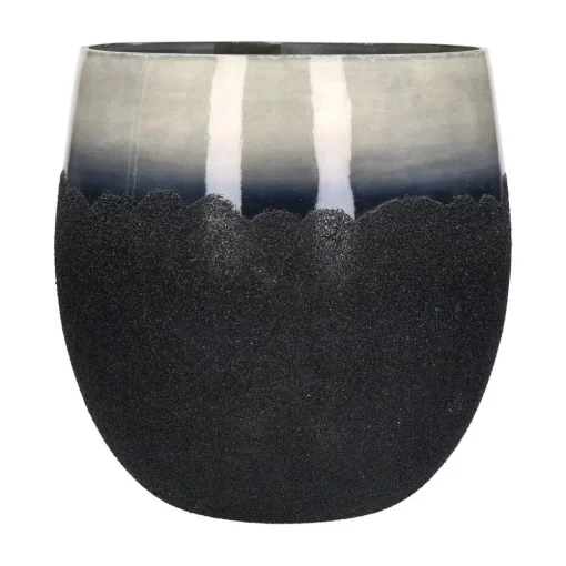Pomax Cache-pots-ROCK - pot à fleurs - verre - DIA 30 x H 30 cm - noir/argent